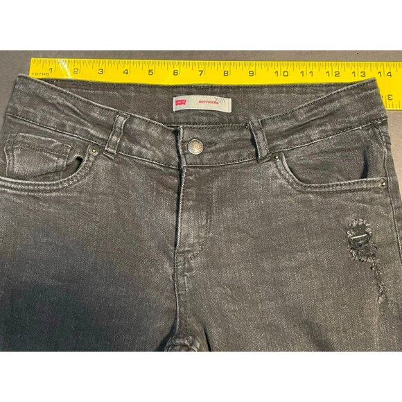 Levi's jeans girls 14 boyfriend distressed tapered youth 26 x 29 hook eye black - Picture 5 of 12